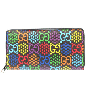 新品同様 グッチ 601079 GGサイケデリック コーティングキャンバス マルチカラー ブラック 黒 ラウンドファスナー長財布 財布 0017【中古】GUCCI