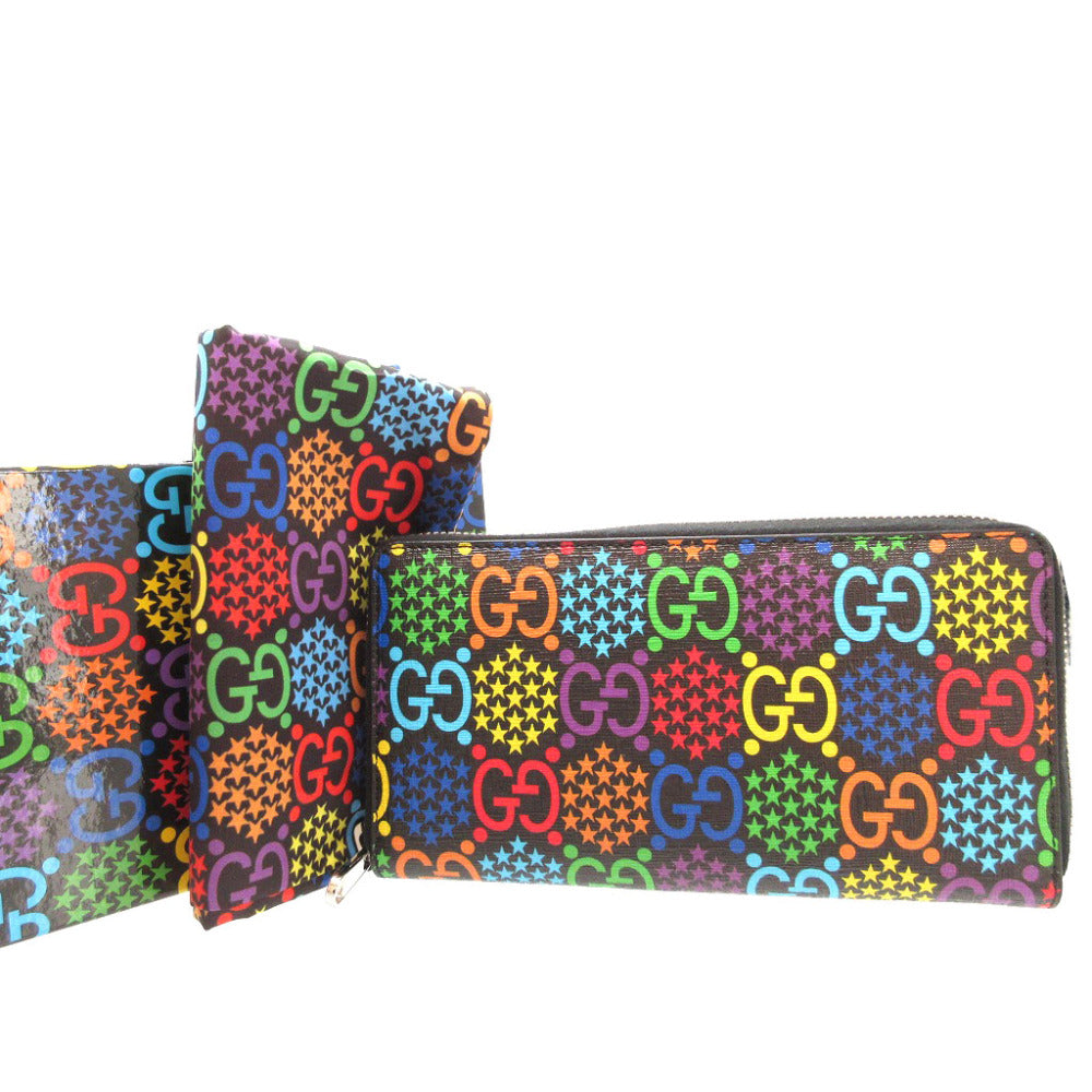 新品同様 グッチ 601079 GGサイケデリック コーティングキャンバス マルチカラー ブラック 黒 ラウンドファスナー長財布 財布 0017【中古】GUCCI