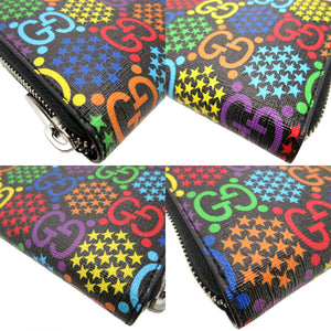 新品同様 グッチ 601079 GGサイケデリック コーティングキャンバス マルチカラー ブラック 黒 ラウンドファスナー長財布 財布 0017【中古】GUCCI