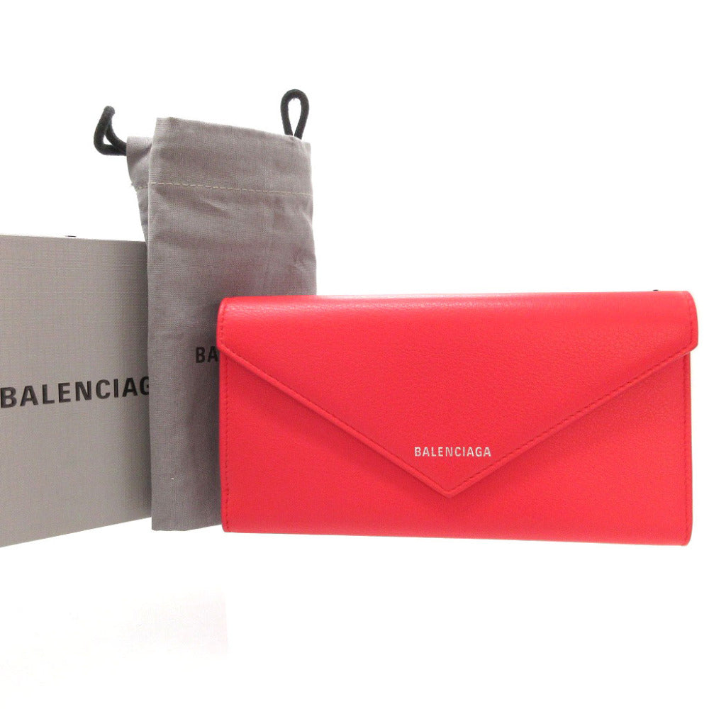 新品同様 バレンシアガ ペーパー 499207 レザー レッド 赤 2つ折り長財布 財布 0020【中古】BALENCIAGA