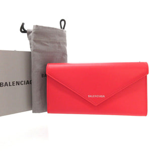 新品同様 バレンシアガ ペーパー 499207 レザー レッド 赤 2つ折り長財布 財布 0020【中古】BALENCIAGA
