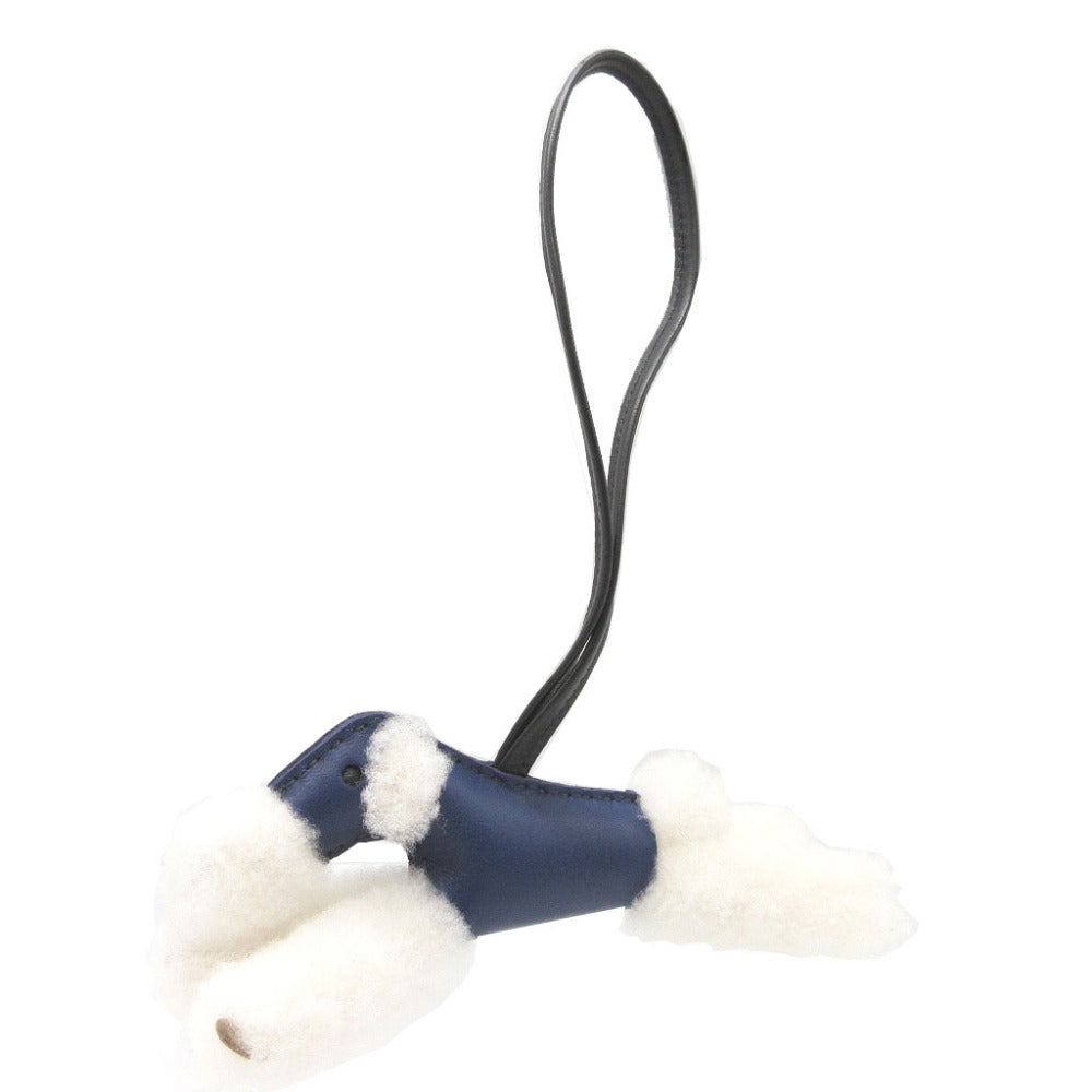 新品同様 エルメス バディ U刻印(2022年製) アニューミロ ムートン ブルーサフィール 紺 ブラック 黒 バッグチャーム キーホルダー 0022【中古】HERMES