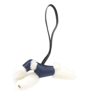 新品同様 エルメス バディ U刻印(2022年製) アニューミロ ムートン ブルーサフィール 紺 ブラック 黒 バッグチャーム キーホルダー 0022【中古】HERMES