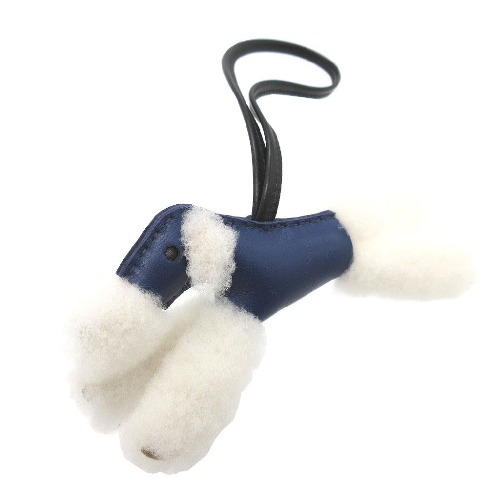 新品同様 エルメス バディ U刻印(2022年製) アニューミロ ムートン ブルーサフィール 紺 ブラック 黒 バッグチャーム キーホルダー 0022【中古】HERMES