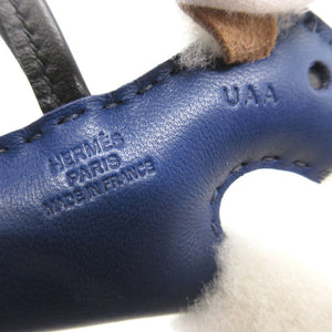 新品同様 エルメス バディ U刻印(2022年製) アニューミロ ムートン ブルーサフィール 紺 ブラック 黒 バッグチャーム キーホルダー 0022【中古】HERMES