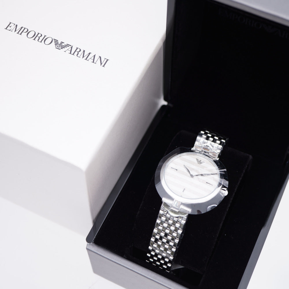 未使用 エンポリオ アルマーニ クオーツ AR-11195 腕時計 ステンレススチール ボーダー 0031【中古】Emporio Armani レディース
