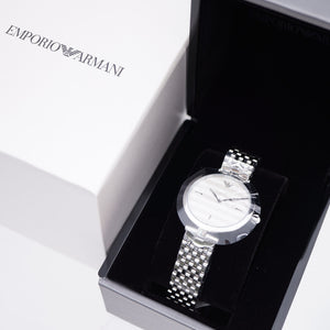 未使用 エンポリオ アルマーニ クオーツ AR-11195 腕時計 ステンレススチール ボーダー 0033【中古】Emporio Armani レディース
