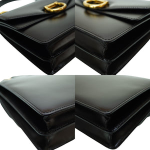 新品同様 セリーヌ ダブルフラップ ヴィンテージ ハンドバッグ レザー ブラック 黒 ゴールド金具 0042【中古】CELINE