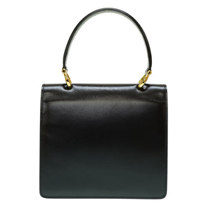 新品同様 セリーヌ ダブルフラップ ヴィンテージ ハンドバッグ レザー ブラック 黒 ゴールド金具 0042【中古】CELINE