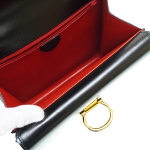 新品同様 セリーヌ ダブルフラップ ヴィンテージ ハンドバッグ レザー ブラック 黒 ゴールド金具 0042【中古】CELINE