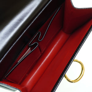 新品同様 セリーヌ ダブルフラップ ヴィンテージ ハンドバッグ レザー ブラック 黒 ゴールド金具 0042【中古】CELINE