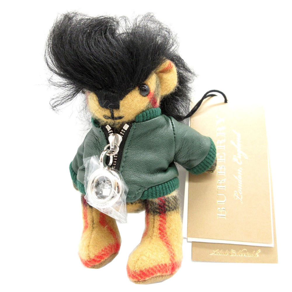 未使用 バーバリー トーマス ベア チャーム 8006452 バイカー カシミヤ レザー ベージュ グリーン 緑 キーホルダー 0054【中古】BURBERRY