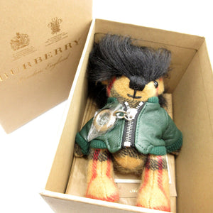 未使用 バーバリー トーマス ベア チャーム 8006452 バイカー カシミヤ レザー ベージュ グリーン 緑 キーホルダー 0054【中古】BURBERRY