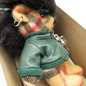 未使用 バーバリー トーマス ベア チャーム 8006452 バイカー カシミヤ レザー ベージュ グリーン 緑 キーホルダー 0054【中古】BURBERRY