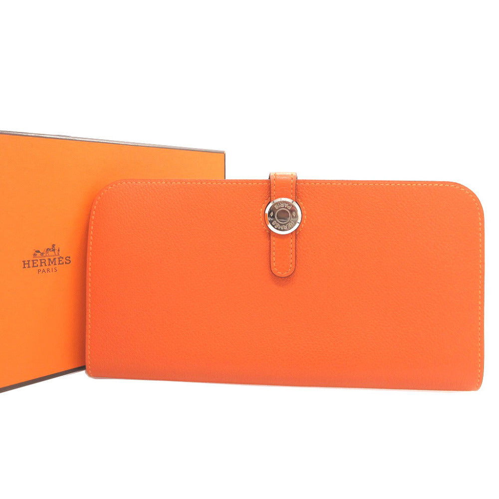 美品 エルメス ドゴン ロング □R刻印(2014年製) トゴ オレンジ 長財布 財布 0055【中古】HERMES