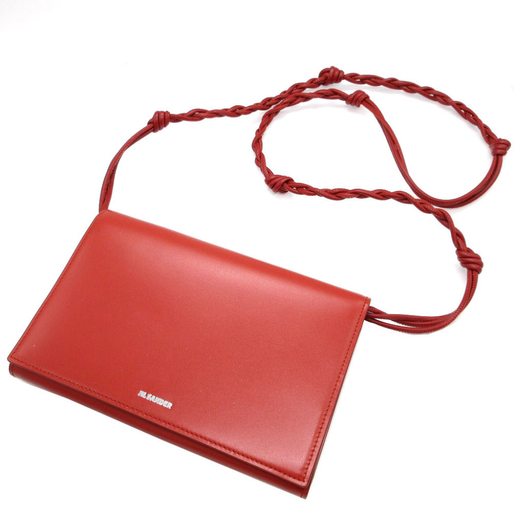 新品同様 ジルサンダー タングル レザー レッド 赤 ショルダー ウォレット バッグ 0059【中古】JIL SANDER