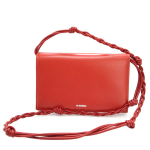 新品同様 ジルサンダー タングル レザー レッド 赤 ショルダー ウォレット バッグ 0059【中古】JIL SANDER