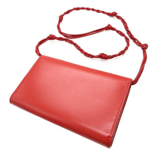 新品同様 ジルサンダー タングル レザー レッド 赤 ショルダー ウォレット バッグ 0059【中古】JIL SANDER