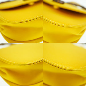 美品 グッチ バンブー サテン チェーン ショルダー ハンドバッグ サテン イエロー 黄色 0060【中古】GUCCI