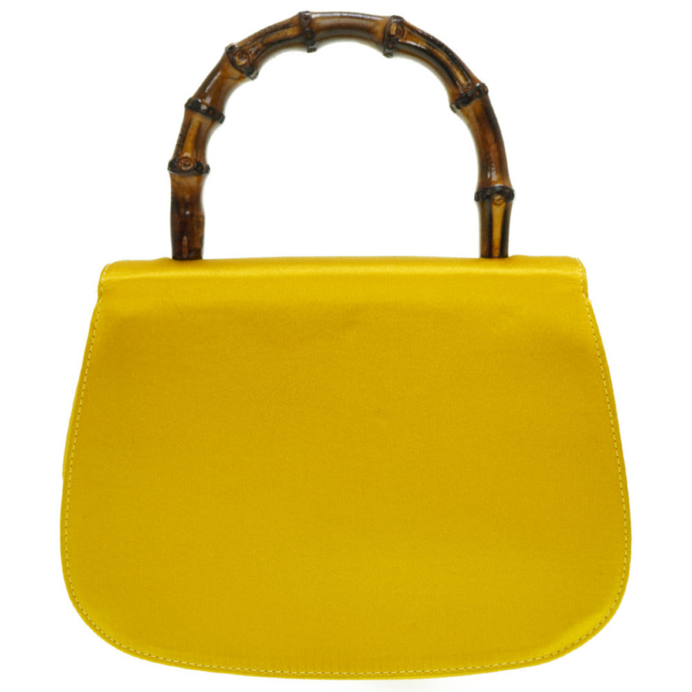 美品 グッチ バンブー サテン チェーン ショルダー ハンドバッグ サテン イエロー 黄色 0060【中古】GUCCI