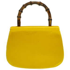 美品 グッチ バンブー サテン チェーン ショルダー ハンドバッグ サテン イエロー 黄色 0060【中古】GUCCI