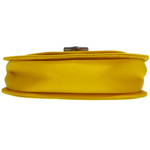 美品 グッチ バンブー サテン チェーン ショルダー ハンドバッグ サテン イエロー 黄色 0060【中古】GUCCI