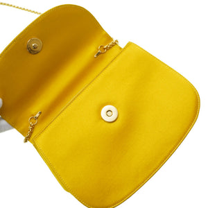 美品 グッチ バンブー サテン チェーン ショルダー ハンドバッグ サテン イエロー 黄色 0060【中古】GUCCI