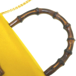 美品 グッチ バンブー サテン チェーン ショルダー ハンドバッグ サテン イエロー 黄色 0060【中古】GUCCI