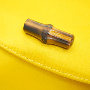 美品 グッチ バンブー サテン チェーン ショルダー ハンドバッグ サテン イエロー 黄色 0060【中古】GUCCI