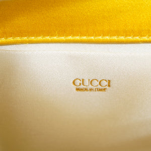 美品 グッチ バンブー サテン チェーン ショルダー ハンドバッグ サテン イエロー 黄色 0060【中古】GUCCI