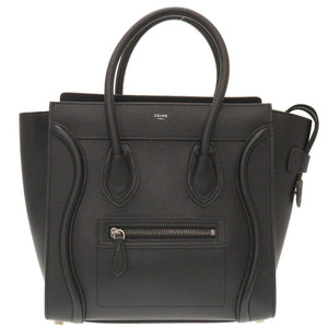 美品 セリーヌ ラゲージ マイクロショッパー レザー ブラック シルバー金具 ハンドバッグ 黒 0093 【中古】 CELINE