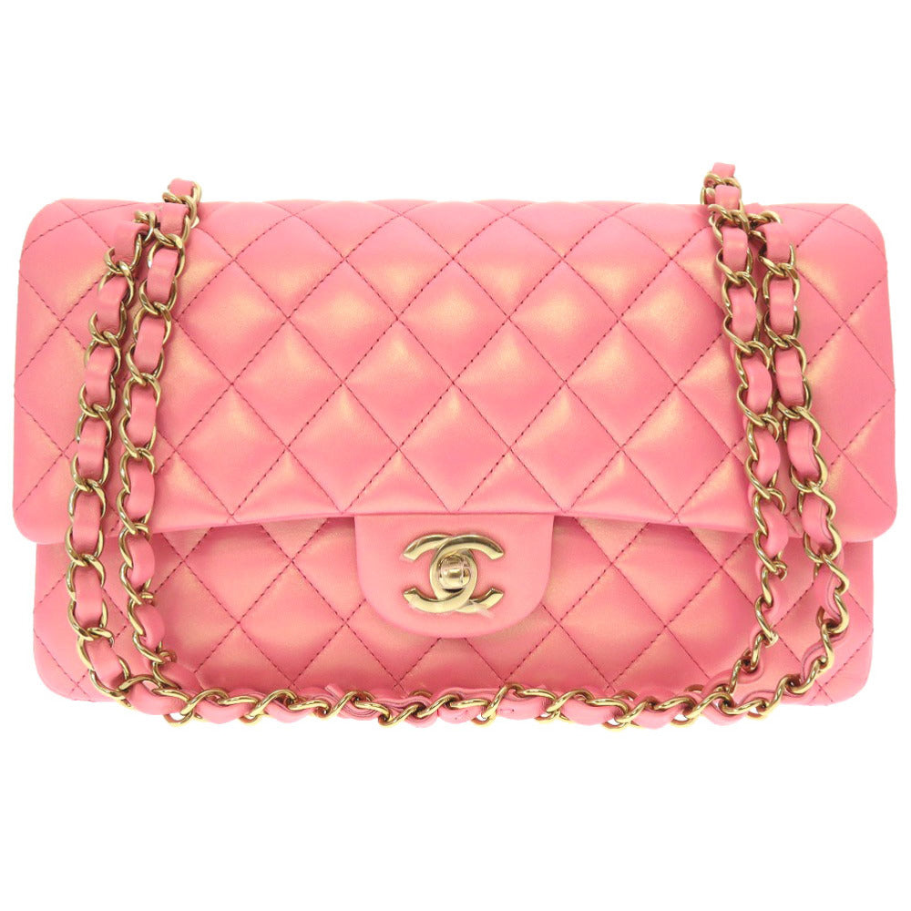 未使用 シャネル ラムスキン メタリックピンク マトラッセ25 ダブルフラップ 二重蓋 ランダムシリアル ゴールド金具 ショルダーバッグ 0095 【中古】 CHANEL