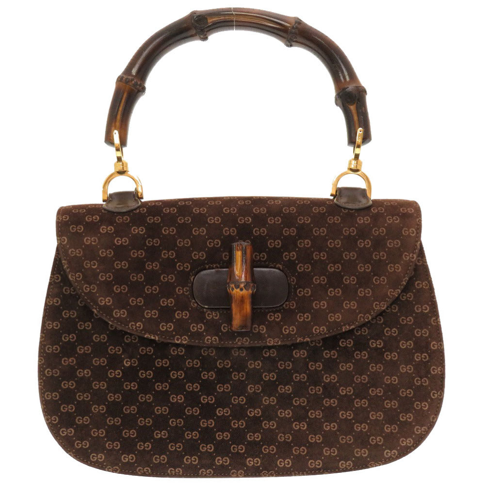 グッチ GG柄 スウェード ブラウン 99 00 0633 ゴールド金具 バンブー ハンドバッグ 茶 0102 【中古】 GUCCI