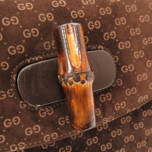 グッチ GG柄 スウェード ブラウン 99 00 0633 ゴールド金具 バンブー ハンドバッグ 茶 0102 【中古】 GUCCI
