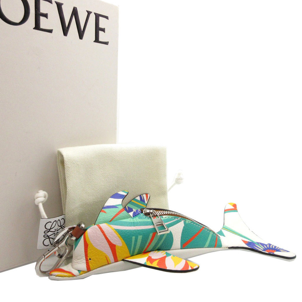 新品同様 ロエベ イルカ レザー ホワイト 白 マルチカラー コインケース 0110【中古】LOEWE