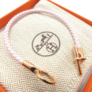 未使用 エルメス グレナン レザー メタル ローズサクラ ローズゴールド ブレスレット 0112【中古】HERMES