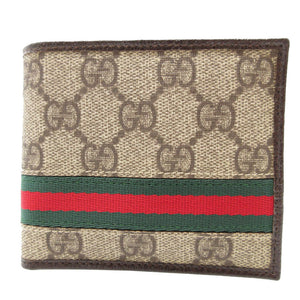 未使用 グッチ 138042 GGスプリーム レザー ベージュ ブラウン 茶 2つ折り財布 札入れ 財布 0114【中古】GUCCI