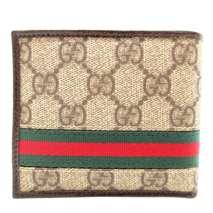 未使用 グッチ 138042 GGスプリーム レザー ベージュ ブラウン 茶 2つ折り財布 札入れ 財布 0114【中古】GUCCI