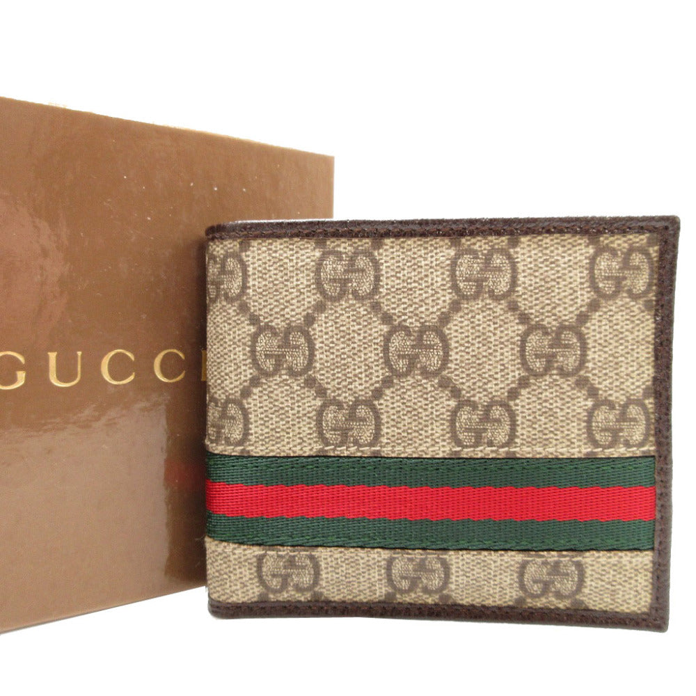 未使用 グッチ 138042 GGスプリーム レザー ベージュ ブラウン 茶 2つ折り財布 札入れ 財布 0114【中古】GUCCI