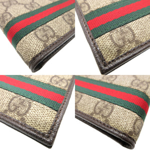 未使用 グッチ 138042 GGスプリーム レザー ベージュ ブラウン 茶 2つ折り財布 札入れ 財布 0114【中古】GUCCI