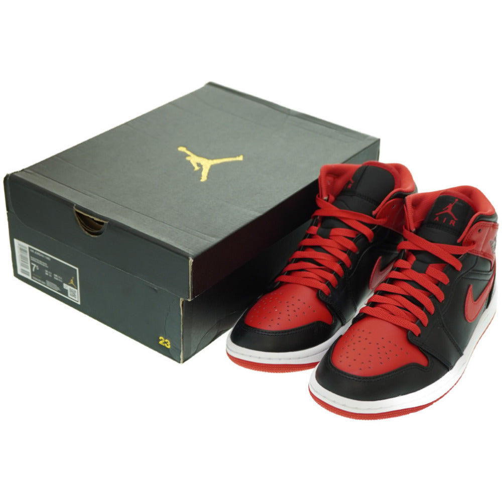 新品同様 ナイキ エアジョーダン1 ミッド スニーカー DQ8426-060 スニーカー 25.5 レザー ブラック 0129【中古】NIKE AIR JORDAN 1 MID メンズ