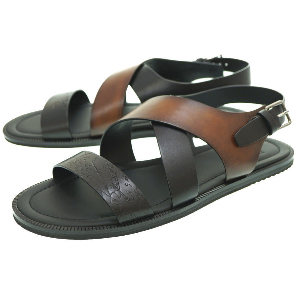 未使用品 ベルルッティ シフノス サンダル レザー ブラック/ブラウン サイズ10.5 シューズ 0130【中古】BERLUTI メンズ