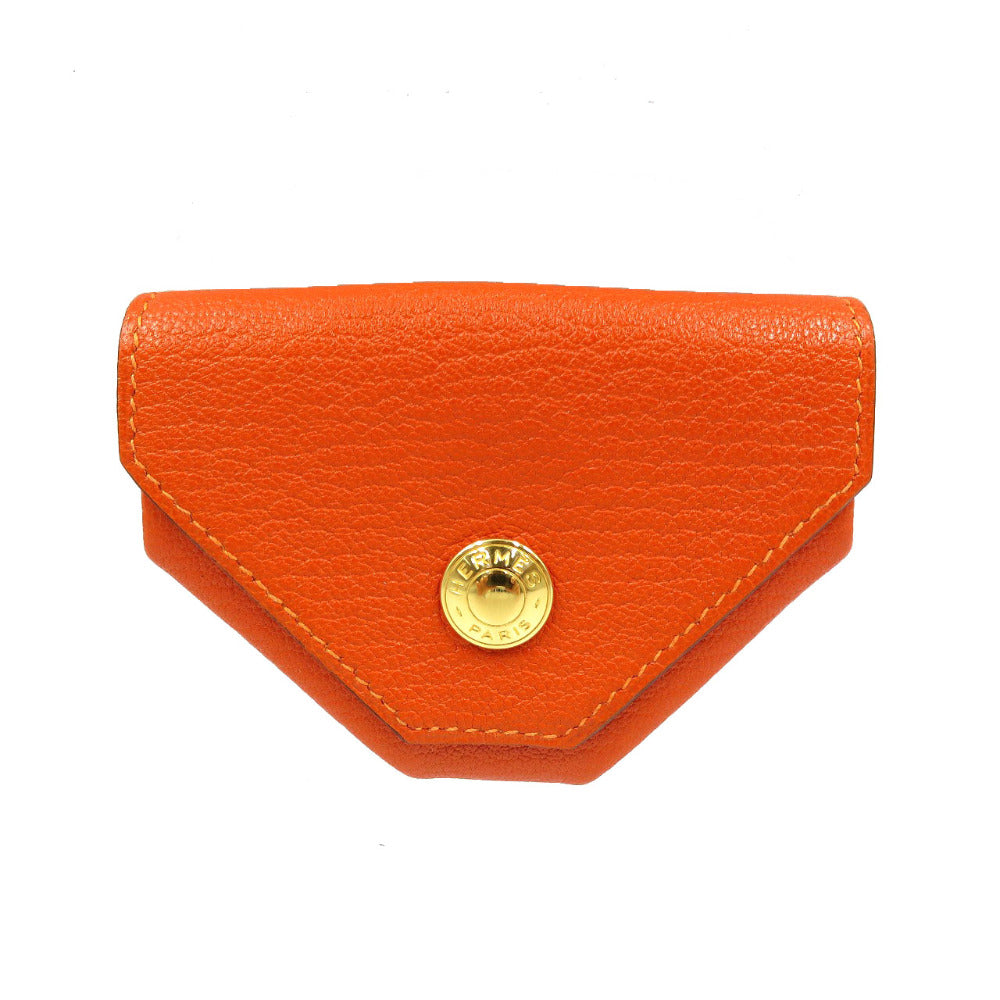 エルメス  ル・カランユイットLE48 G刻印 シェーブル シルバー金具 レッド オレンジ コインケース 0157【中古】HERMES