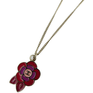 シャネル ココマーク 花 GP ゴールド レッド パープル ネックレス 0159【中古】CHANEL