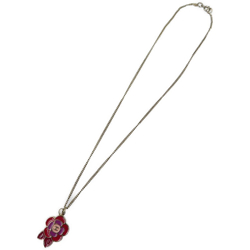 シャネル ココマーク 花 GP ゴールド レッド パープル ネックレス 0159【中古】CHANEL