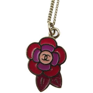 シャネル ココマーク 花 GP ゴールド レッド パープル ネックレス 0159【中古】CHANEL