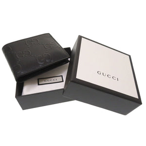 新品同様 グッチ GGエンボス ブラック レザー 625 555 二つ折り財布 財布 黒 0162 【中古】 GUCCI メンズ