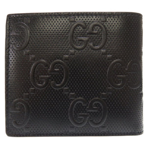新品同様 グッチ GGエンボス ブラック レザー 625 555 二つ折り財布 財布 黒 0162 【中古】 GUCCI メンズ