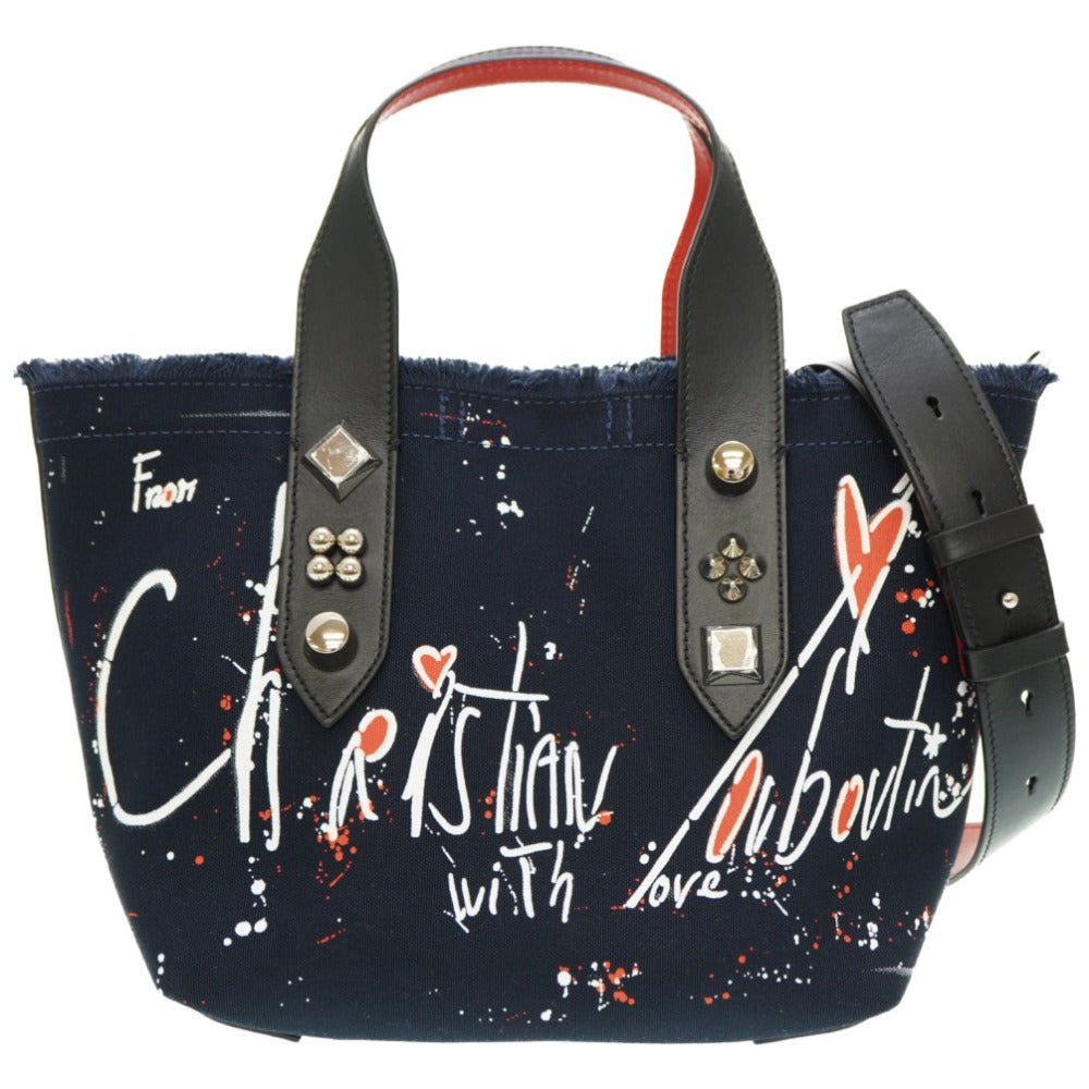新品同様 クリスチャンルブタン フランジバス スモール Frangibus 3215121 ショルダー トート バッグ キャンバス/レザー ネイビー 紺 0165【中古】Christian Louboutin Frangibus