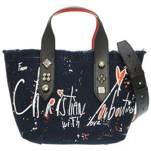 新品同様 クリスチャンルブタン フランジバス スモール Frangibus 3215121 ショルダー トート バッグ キャンバス/レザー ネイビー 紺 0165【中古】Christian Louboutin Frangibus